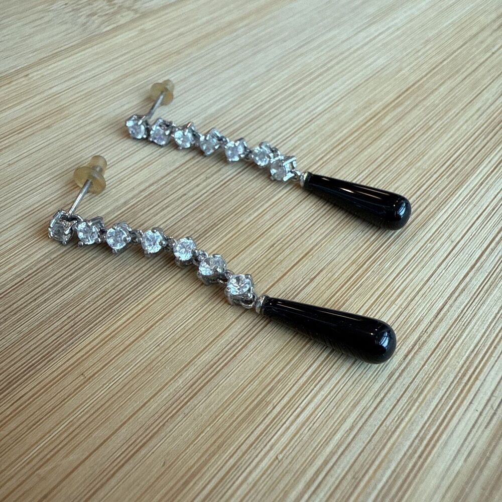 RHINESTONE AND BLACK BEAD DANGLE EARRINGS UNBRANDED